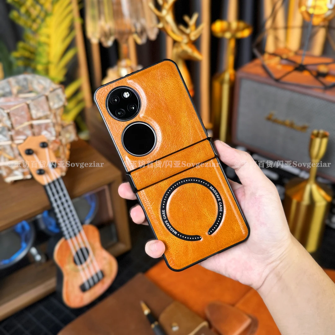 适用于华为Pocket2手机壳疯马纹磁吸三件套中轴保护商务防摔