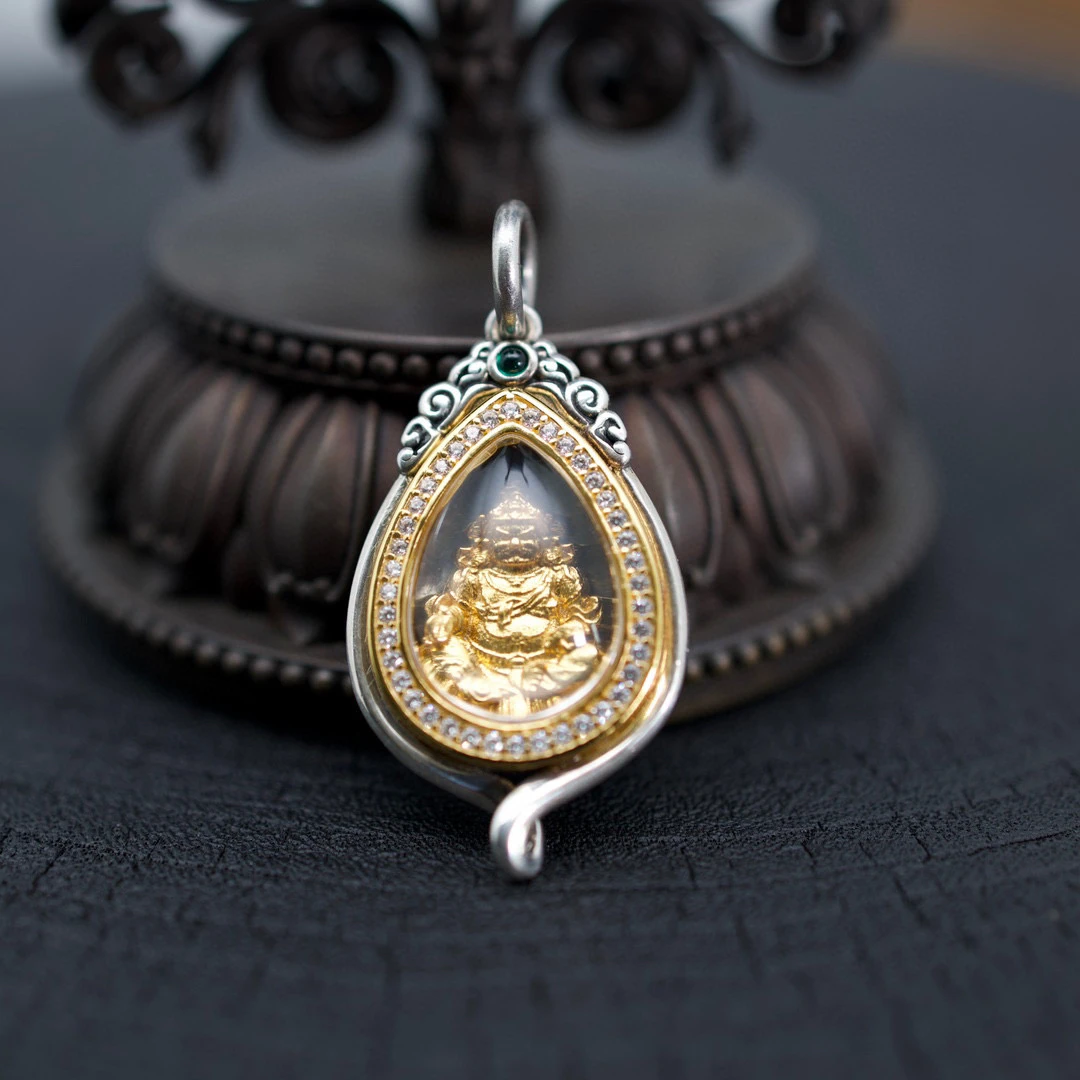 坠链均925银 【孙小禹银饰】纯银 水滴黄财神 吊坠套链 尺寸43*23mm