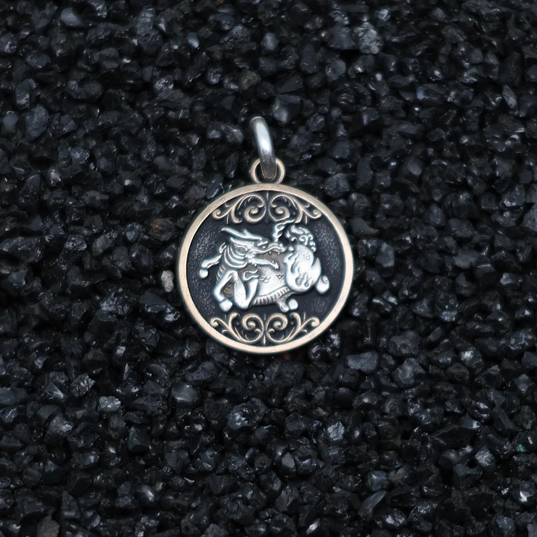 坠链均925银 【孙小禹银饰】纯银 镶铜四相五行-麒麟（土）国风元素