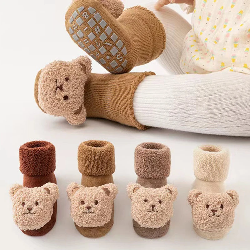 加厚婴儿袜子宝宝学步袜防滑点胶秋冬毛圈新生儿鞋袜早教学步可爱