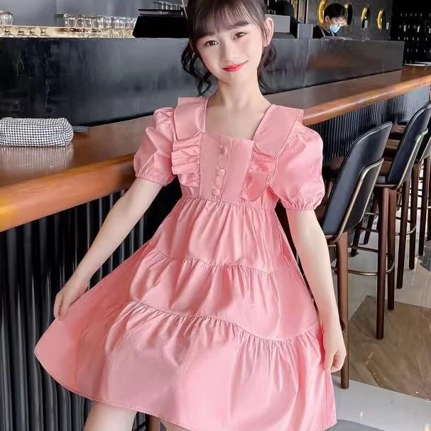 女童连衣裙夏天新款网红女孩韩版洋气公主裙中大童花边超仙裙子