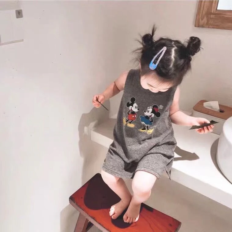 女童夏季连衣裙2023新款儿童无袖棉T恤裙米奇米妮卡通背心裙潮流
