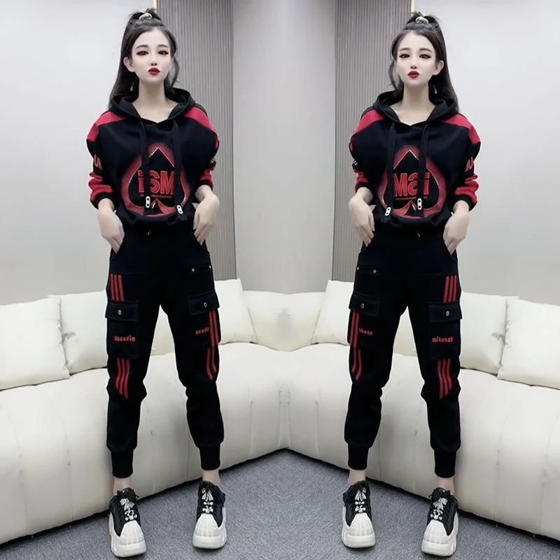 休闲运动套装女2025春秋季新款韩版时尚百搭显瘦卫衣哈伦裤两件套