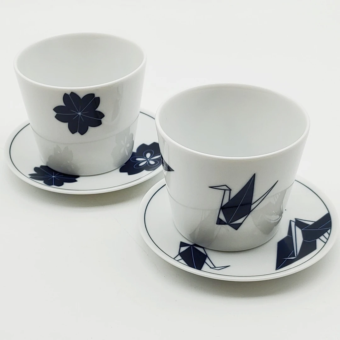 日本原装进口陶瓷日式风花系列餐具染吉祥家用水杯茶杯饮料杯多用