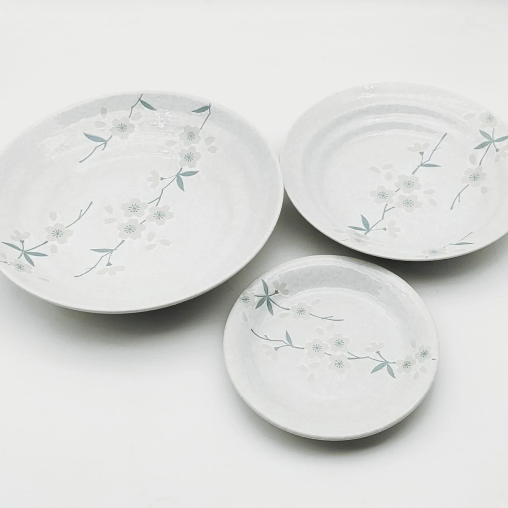 古伊烧进口陶瓷日式釉下彩白绘变樱花家用米饭碗汤菜钵炒菜盘系列