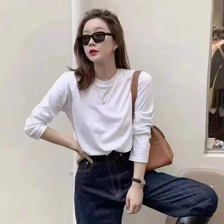米丽家  春季棉T恤圆领长袖内搭修身打底简约上衣811-1