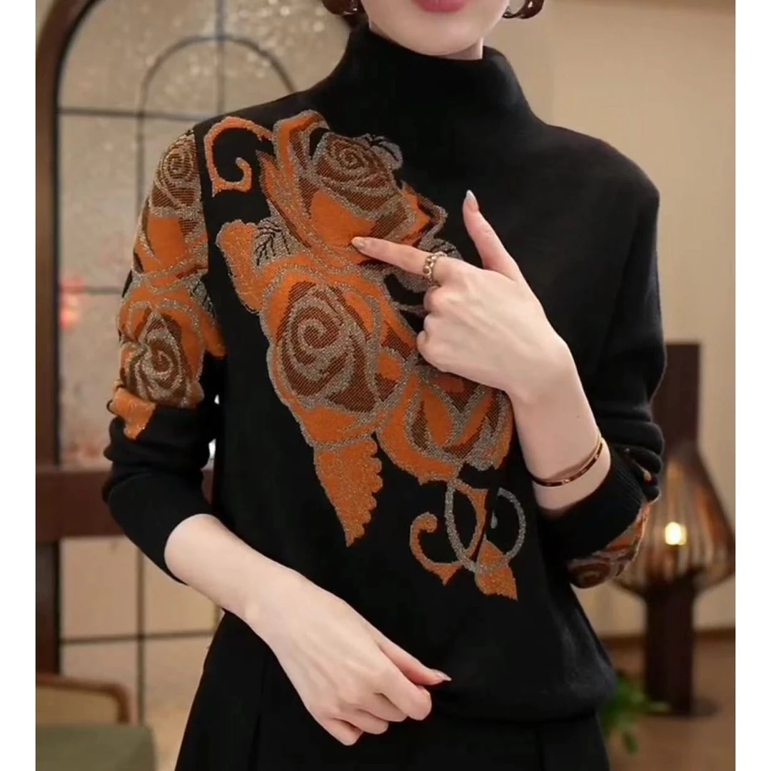 绽放玫瑰花秋冬内搭2024新款上衣针织衫羊毛衫2850