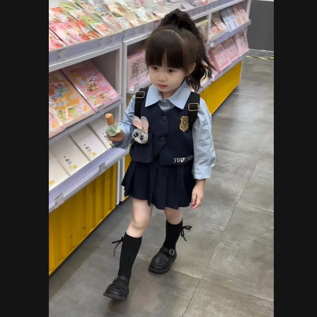秋季新款学院风三件套兔子可爱衣服秋季百褶裙三件套宝宝周岁衣服