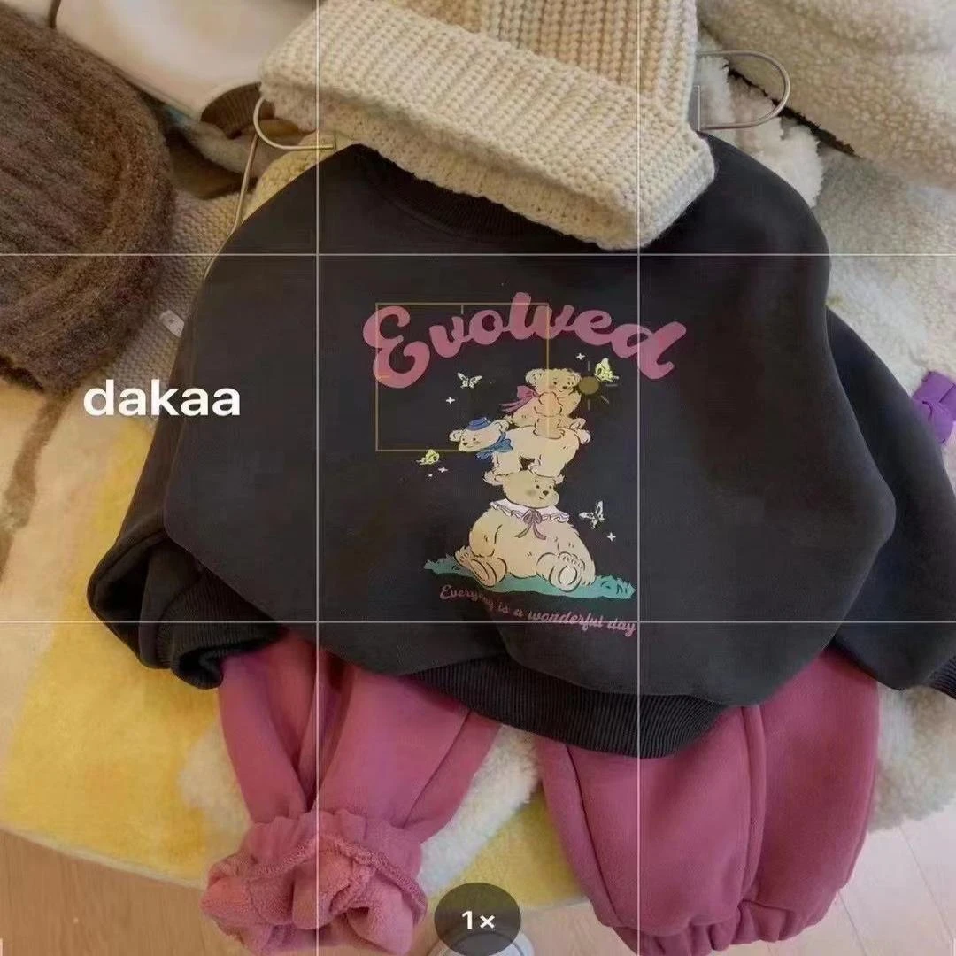 女童加绒套装秋冬韩版洋气休闲两件套女宝宝新款爆款时髦套装新