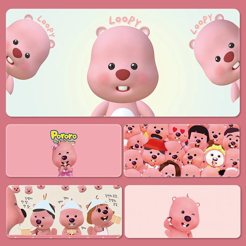 小海狸露比loopy鼠标垫子女生粉色锁边大号桌垫笔记本电脑键盘垫