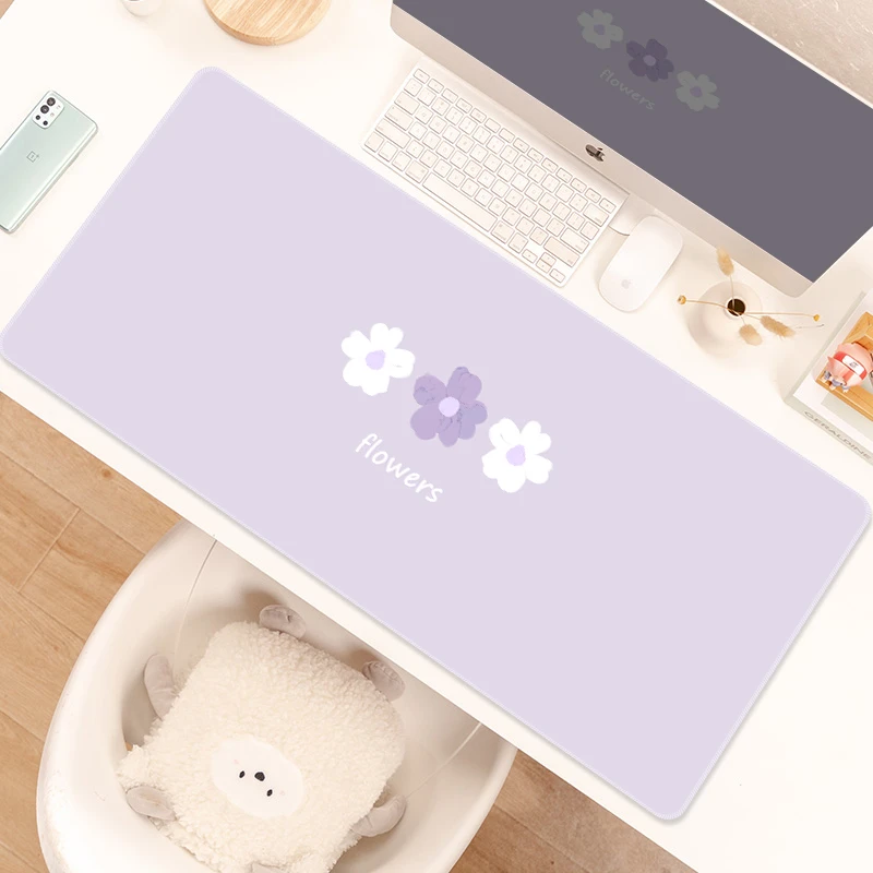 鼠标垫子女生超大号简约办公电脑书桌垫防滑清新紫色系桌搭键盘垫