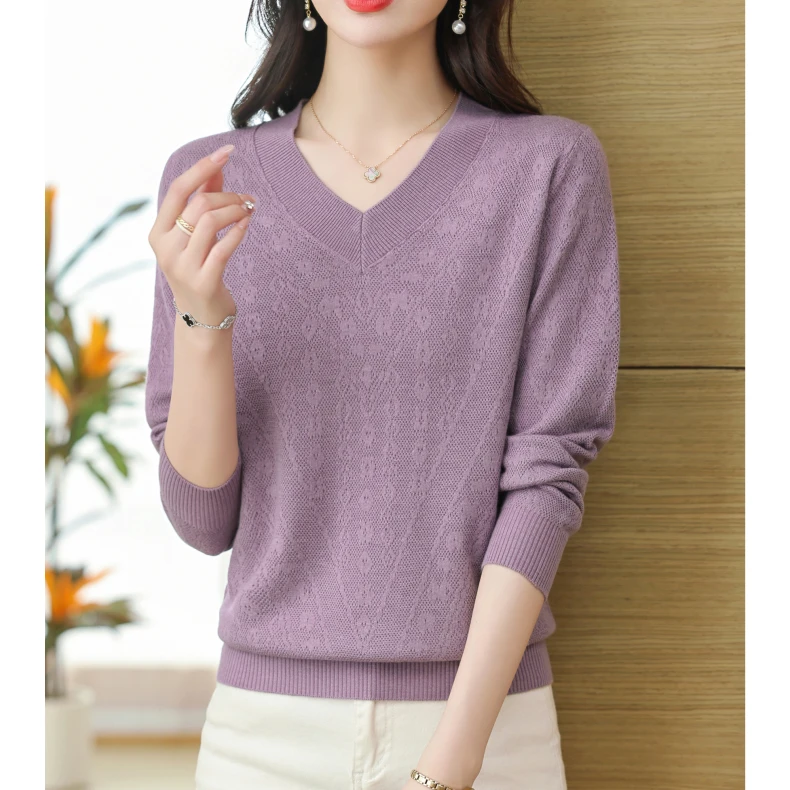 v领秋季打底衫百搭短款宽松显瘦时尚洋气中年女装长袖针织衫春秋