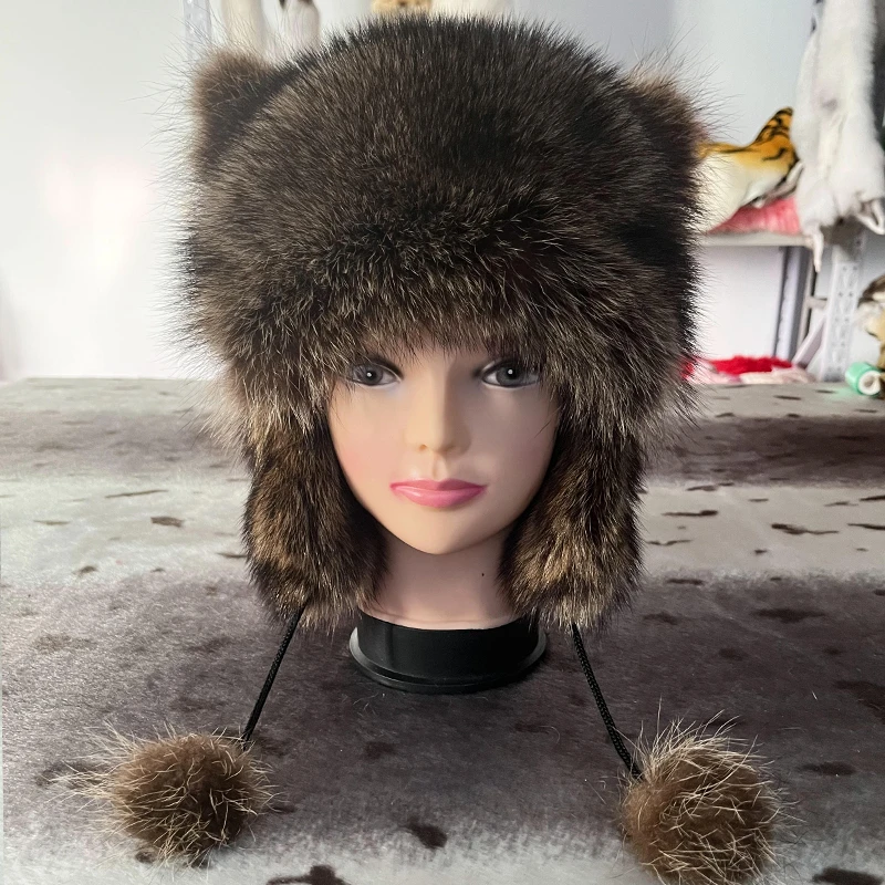 小浣熊帽子护耳帽美洲貉子霸王帽秋冬季可爱小孩帽子男女成人保暖