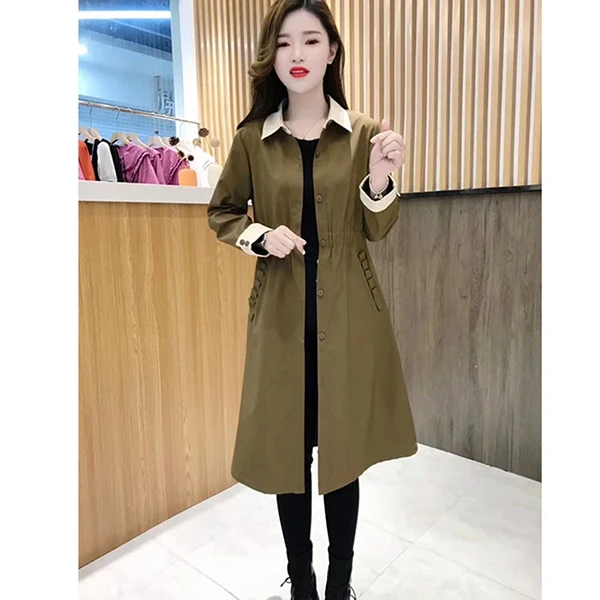 2023春秋新款风衣外套中长款女士时尚洋气显瘦大衣薄款POLO领上衣