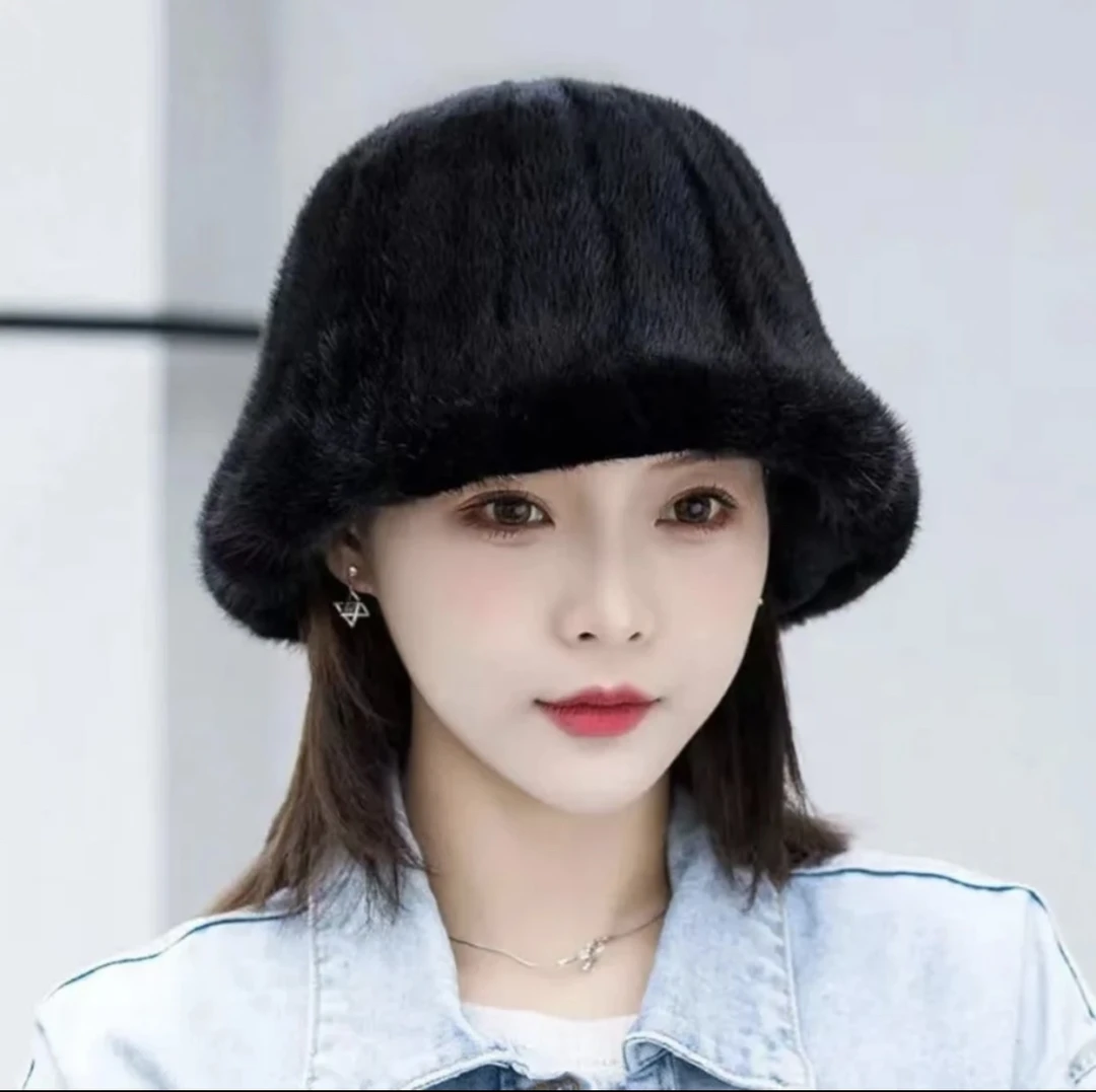 进口水貂尾毛女士韩版休闲保暖加厚渔夫帽礼帽百搭时尚冬季保暖帽