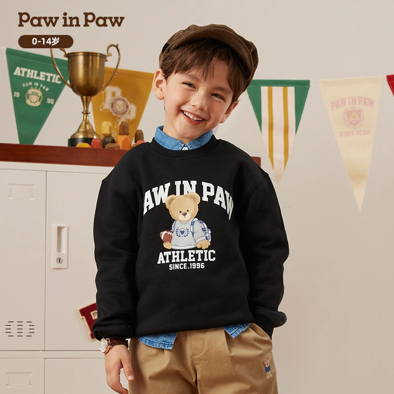 PawinPaw卡通小熊童装24年秋冬款圆领加绒卫衣舒适百搭PCMAE4T41E
