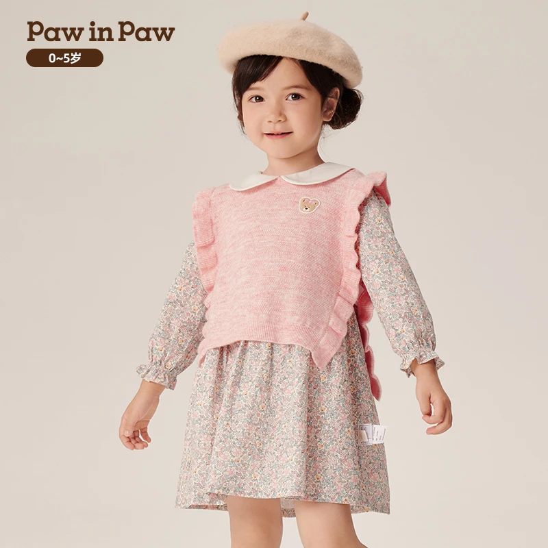 PawinPaw卡通小熊童装2024年秋款经典A字裙型翻领套装PCSME4982M