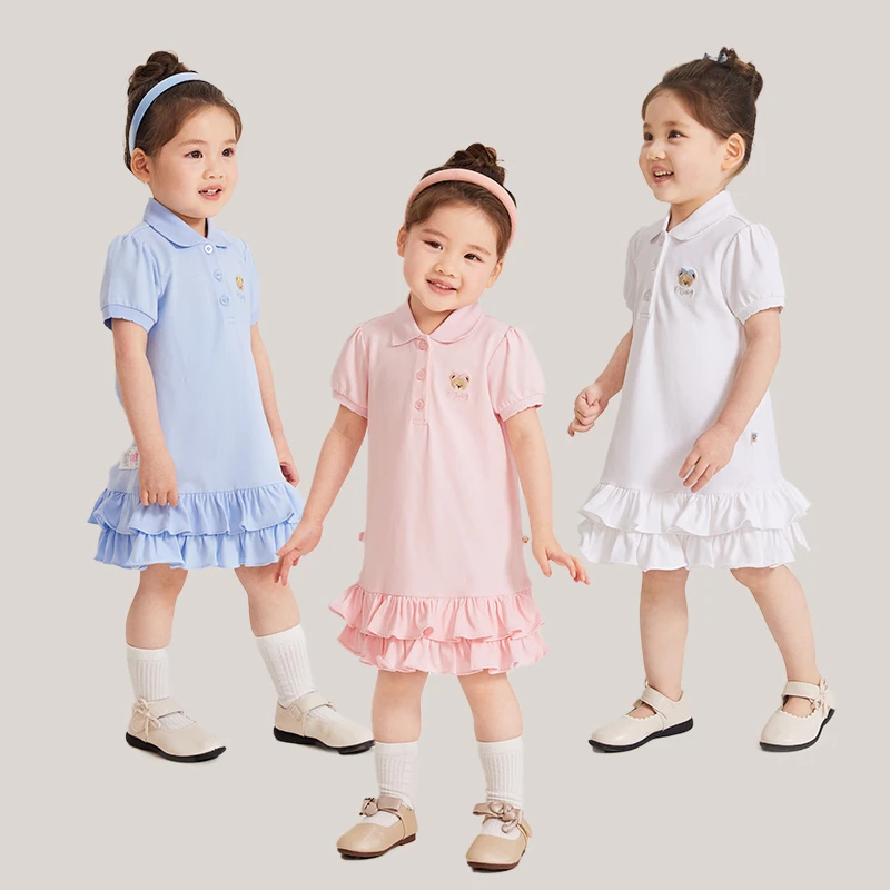 【达人专属】PawinPaw小熊夏季新款女宝学院荷叶边连衣裙PCOME2481K