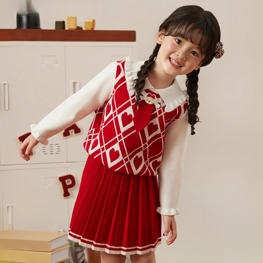 【达人专属】PawinPaw小熊童装24年秋冬毛织百褶裙套装PCSKE4T81E