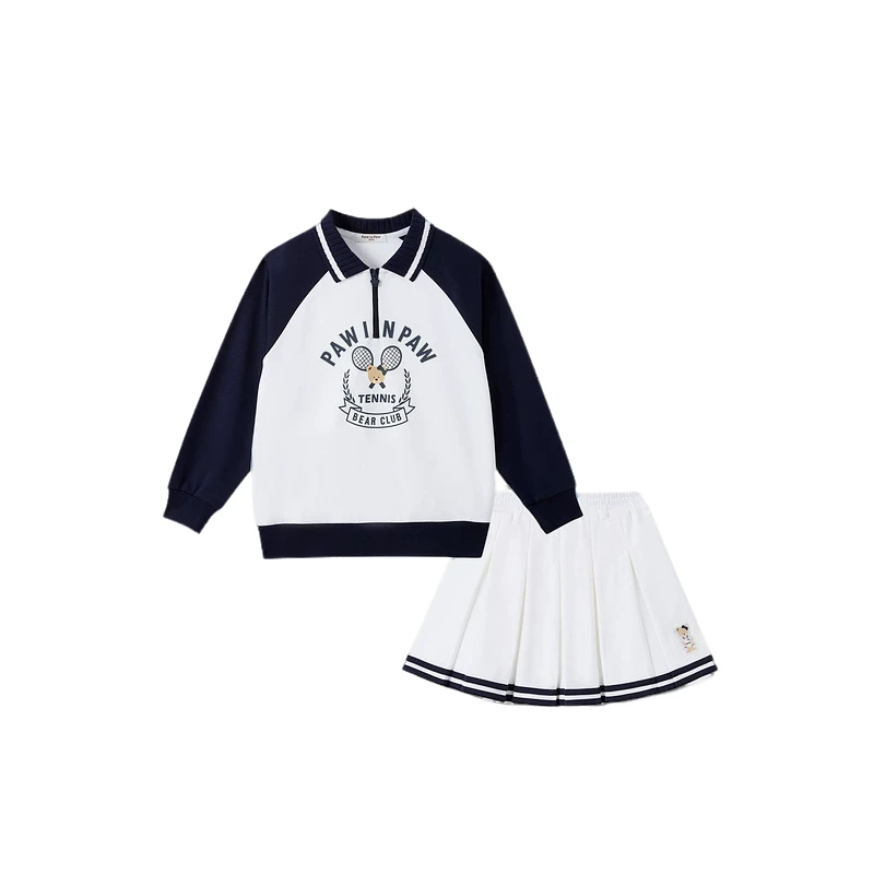 儿童女童开学夏季长袖时尚学院风撞色中大童洋气裙子PCSMF2222E