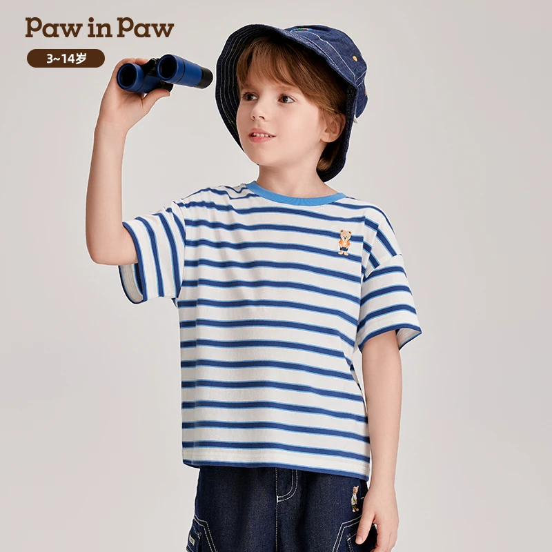 小熊童装夏季新男童条纹速干衣儿童短袖洋气T恤帅气PCRAE2611M