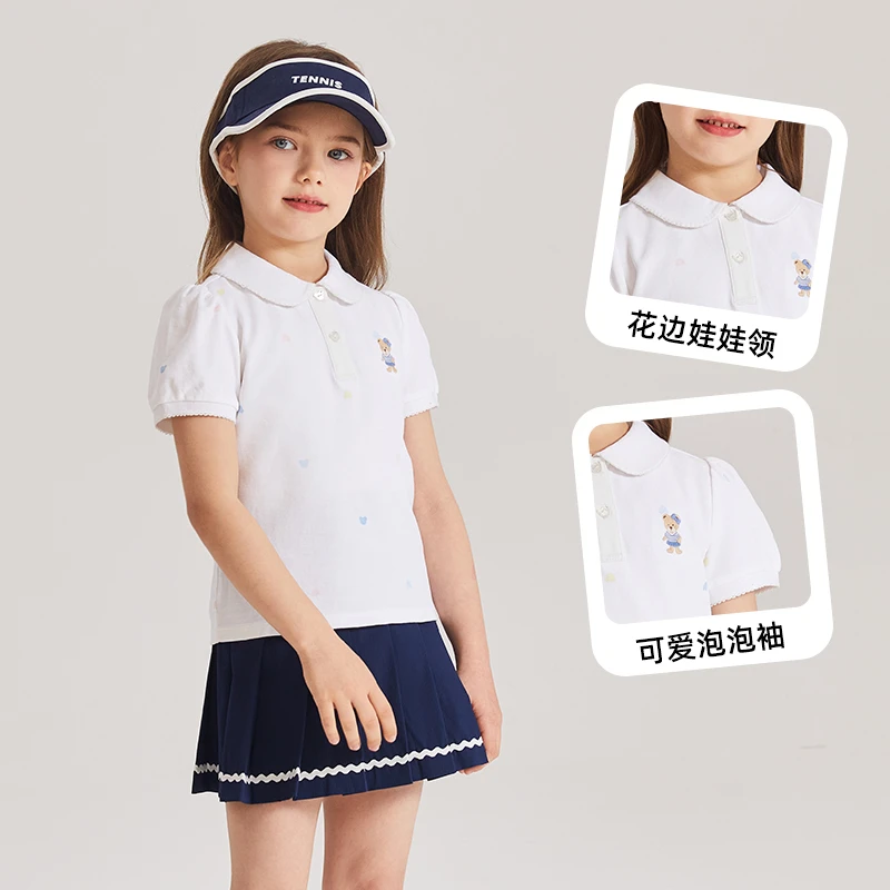PawinPaw卡通小熊童装2024年夏季新款女童翻领短袖T恤运动休闲