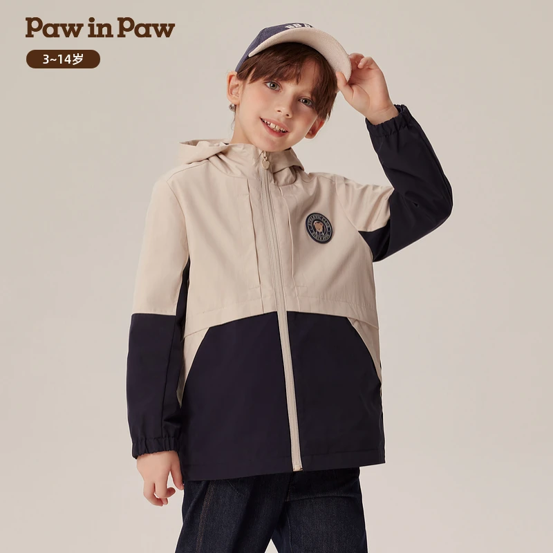 PawinPaw小熊2024年早秋新款儿童防风外套夹克撞色拼接PCJAE4912Q