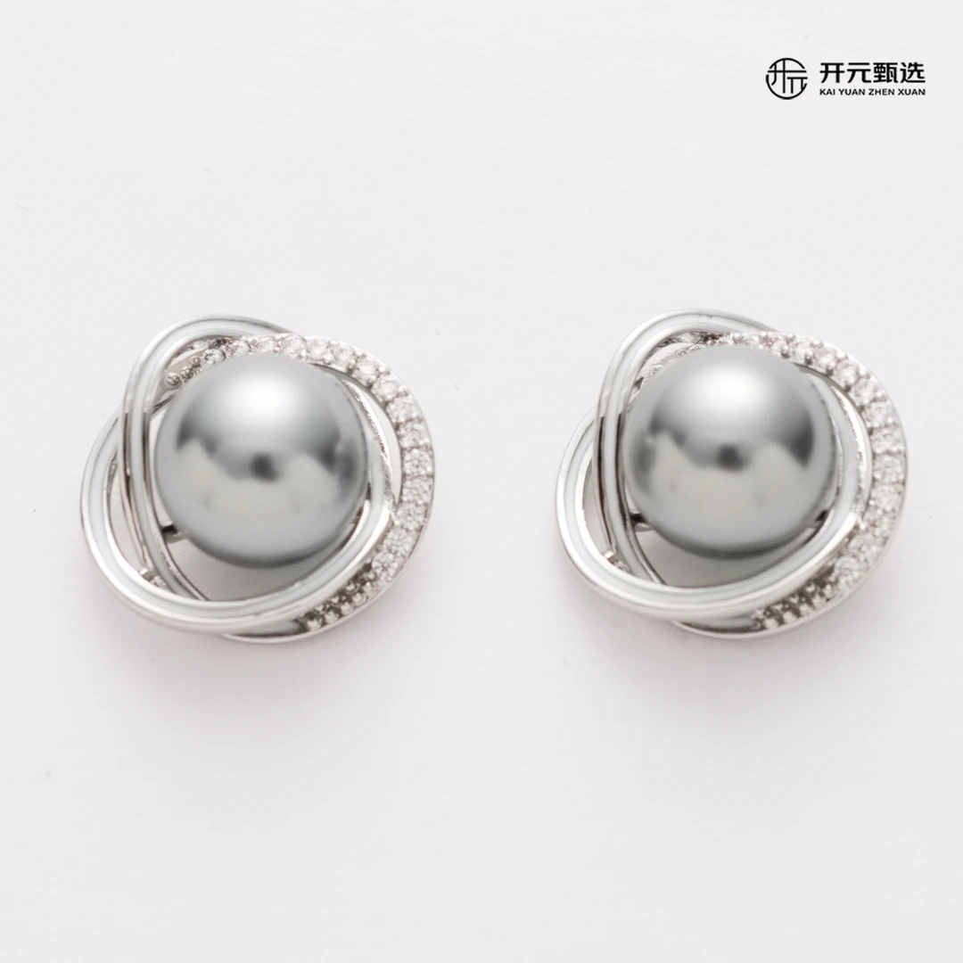 铜合金耳饰 浮影 简约气质合成锆石仿珠铜合金银针耳饰