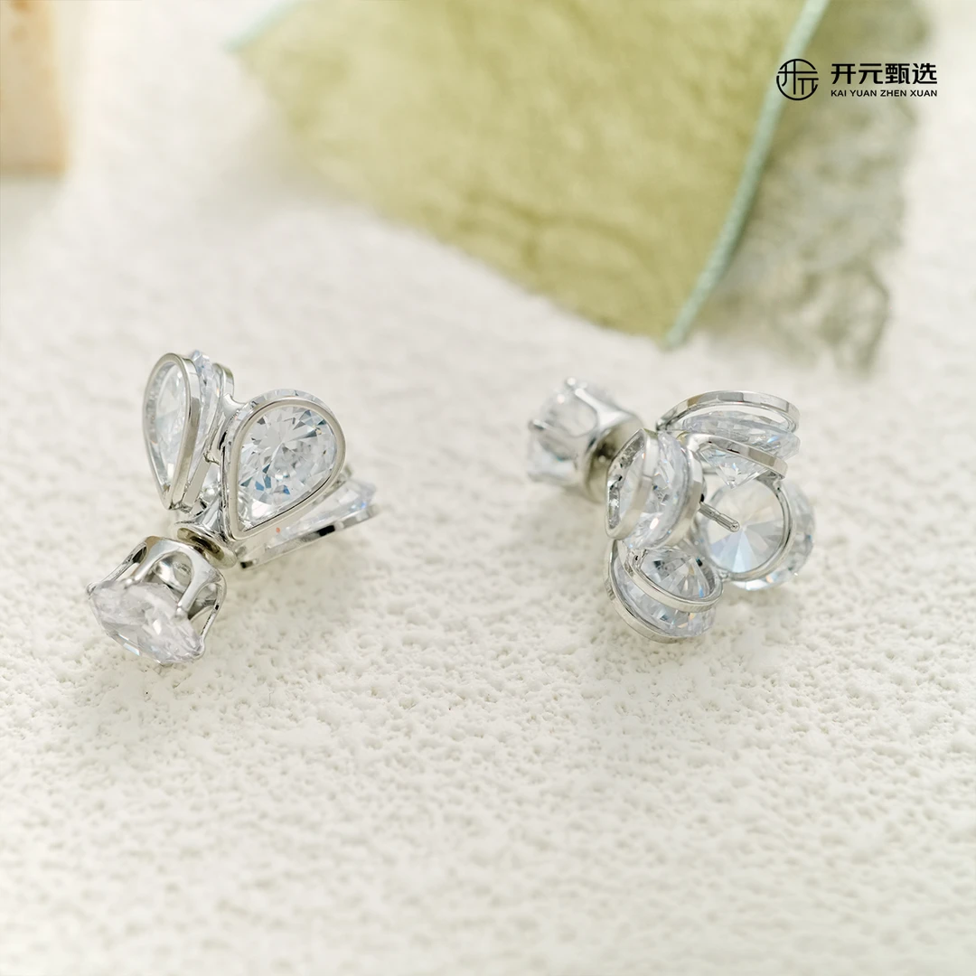 铜合金耳饰 「碎意散落」韩版金属锆石ins风花束形前后佩戴时尚耳钉