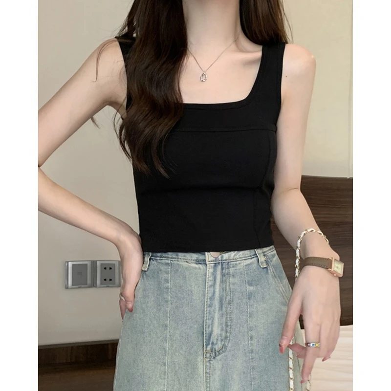 韩版纯色舒适百搭吊带背心女带胸垫外搭内穿修身显瘦打底美背外穿