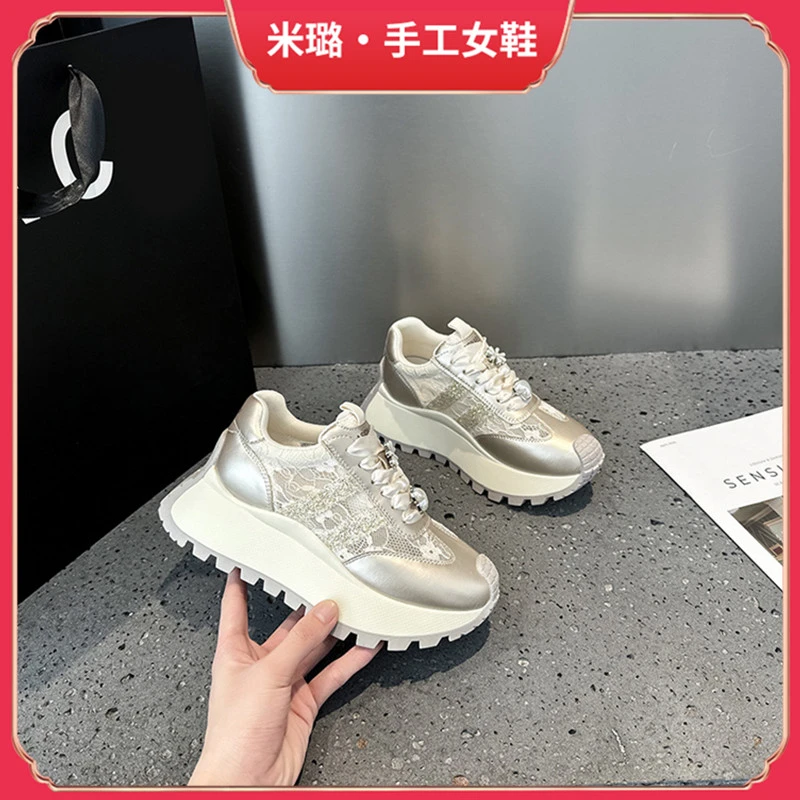 【国风女神】全手工定制轻奢透气舒适厚底蕾丝刺绣气质阿甘运动鞋女