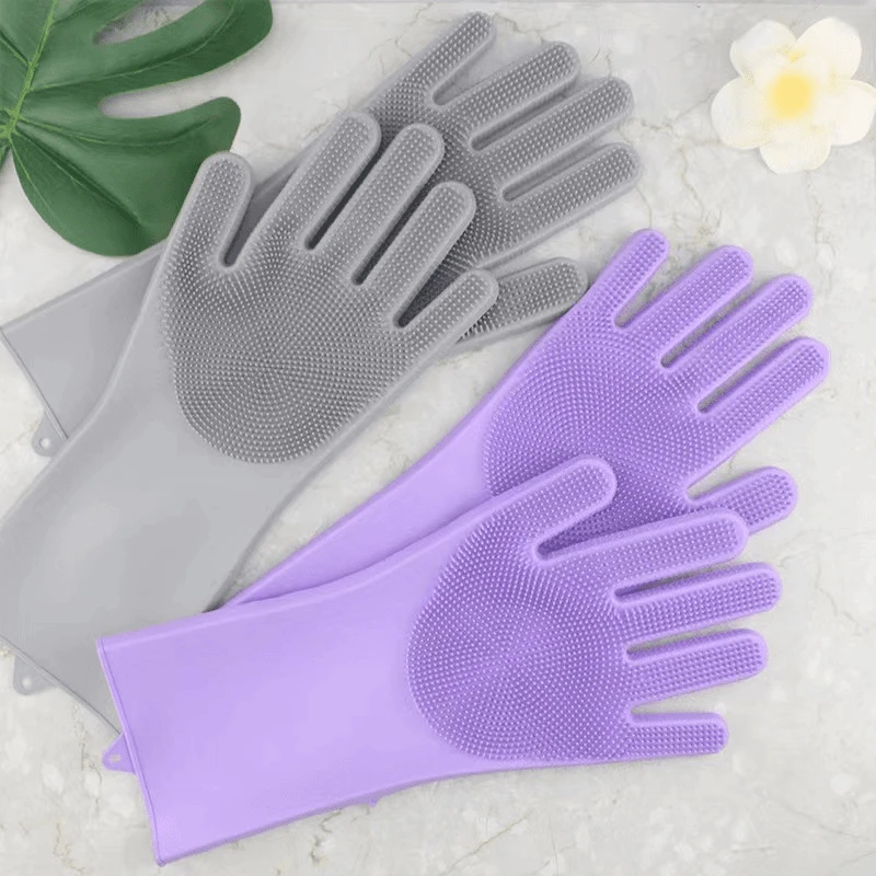 家用带刷子手套洗碗厨房刷碗家务多功能宠物刷毛硅胶手套防水防滑