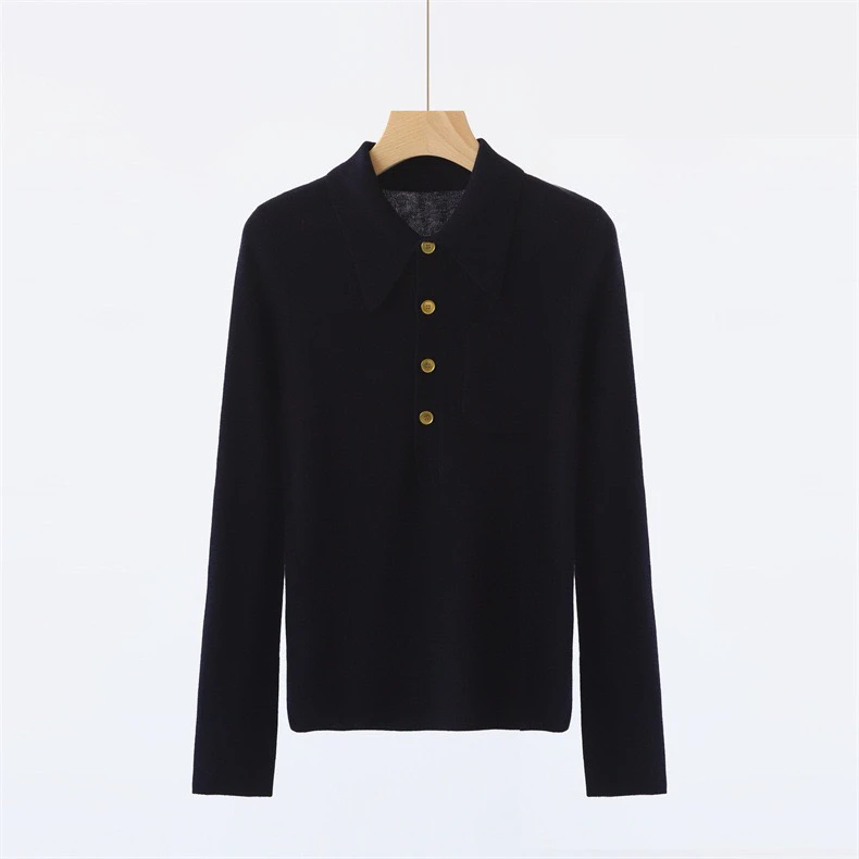 Y*L知性优雅POLO领口袋设计羊毛针织衫