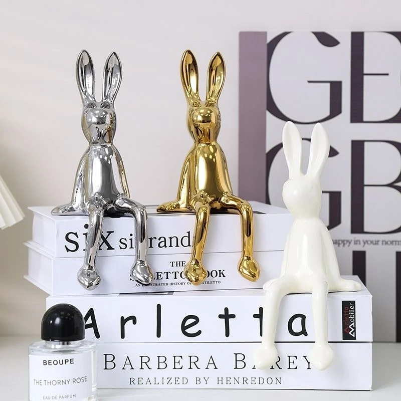 家居装饰摆件轻奢高档创意陶瓷坐姿兔家用客厅玄关酒柜电视柜摆件