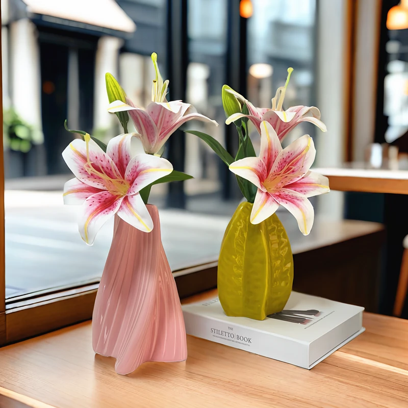 创意陶瓷花瓶保湿手工仿真花百合花家居客厅装饰餐桌茶几玄关摆件