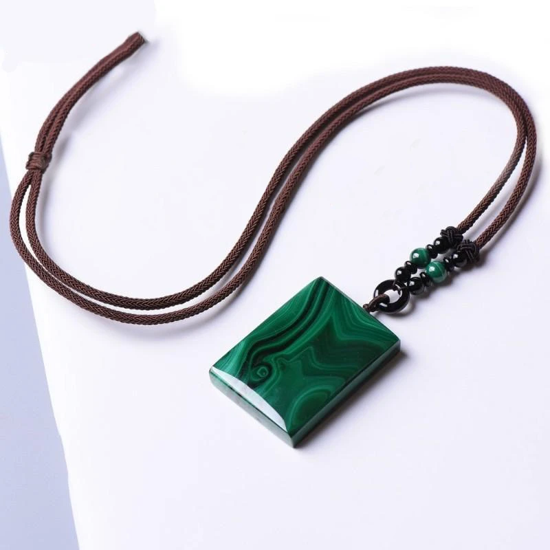 肥甜喵天然孔雀石平安无事牌吊坠男女款项链吊坠颜色微差纹路随机