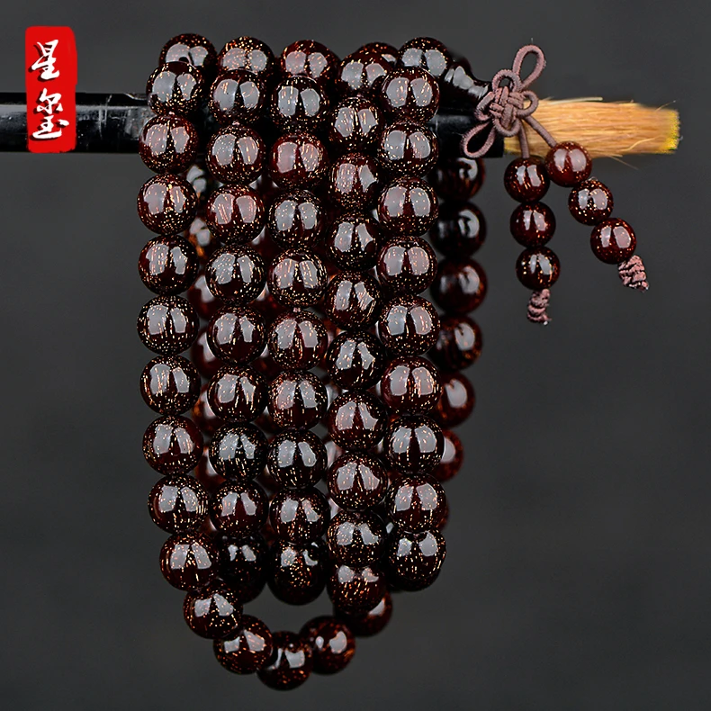 印度小叶紫檀手串108颗8mm爆满金星高油密野老料檀香佛珠孤品实拍