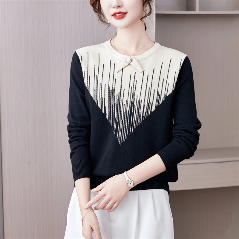 妈妈春秋针织打底衫上衣秋冬内搭毛衣长袖洋气宽松中老年人女小衫