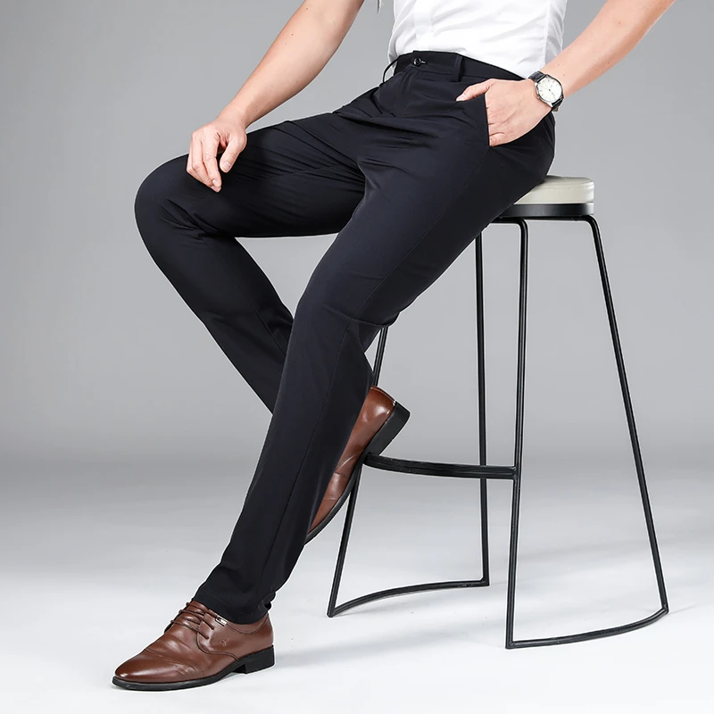 【春秋季厚款】男士休闲裤子秋季厚款直筒商务修身高弹力裤百搭透气
