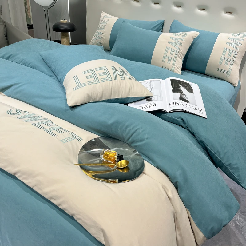 【拼接刺绣款】纯棉轻奢高级感刺绣四件套全棉简约亲肤舒适透气软糯