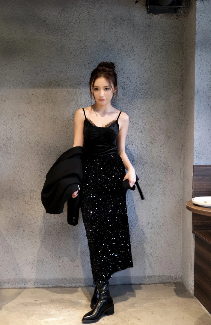 SUSIE HOLI 黑色亮片高腰半身裙