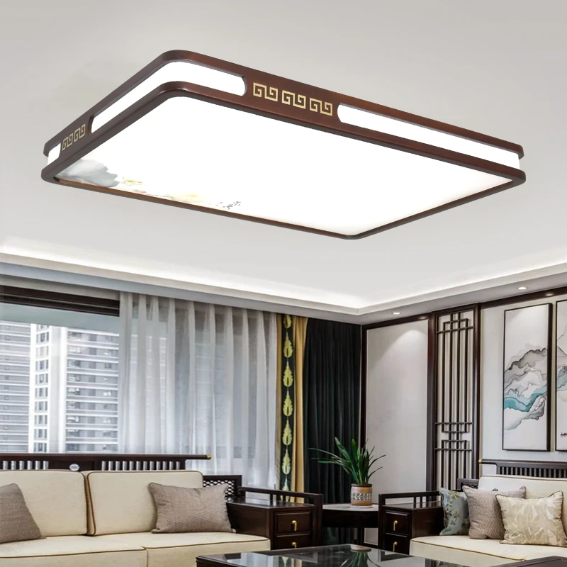 新中式吸顶灯客厅主卧室灯led长方形仿古房间大气中国风实木灯具