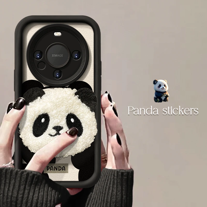 华为mate60/mate60pro苹果OPPO小米VIVO皮纹熊猫手机壳女款防摔