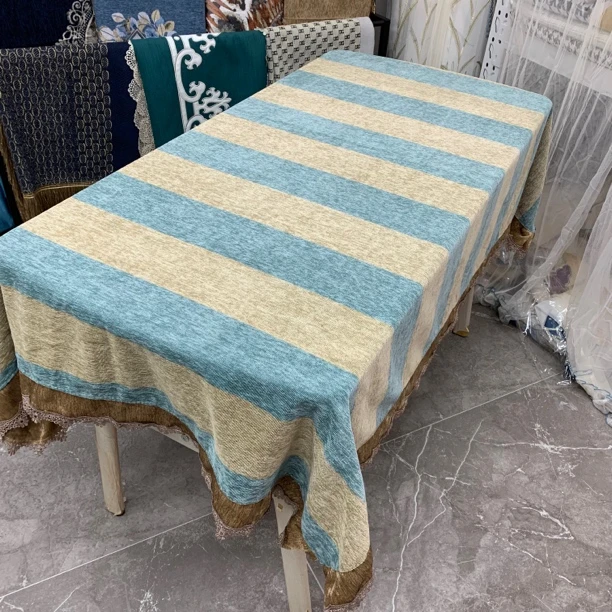 内径110*160 黄绿条纹羊绒雪尼尔桌布