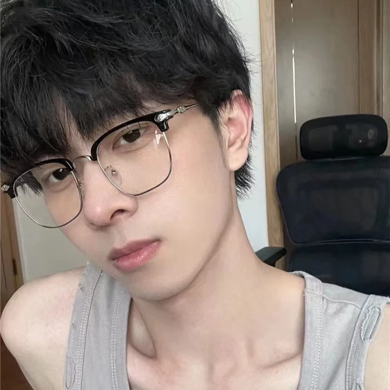 半框眼镜男款配近视斯文败类理工男痞帅眼镜框女潮牌防蓝光平光镜