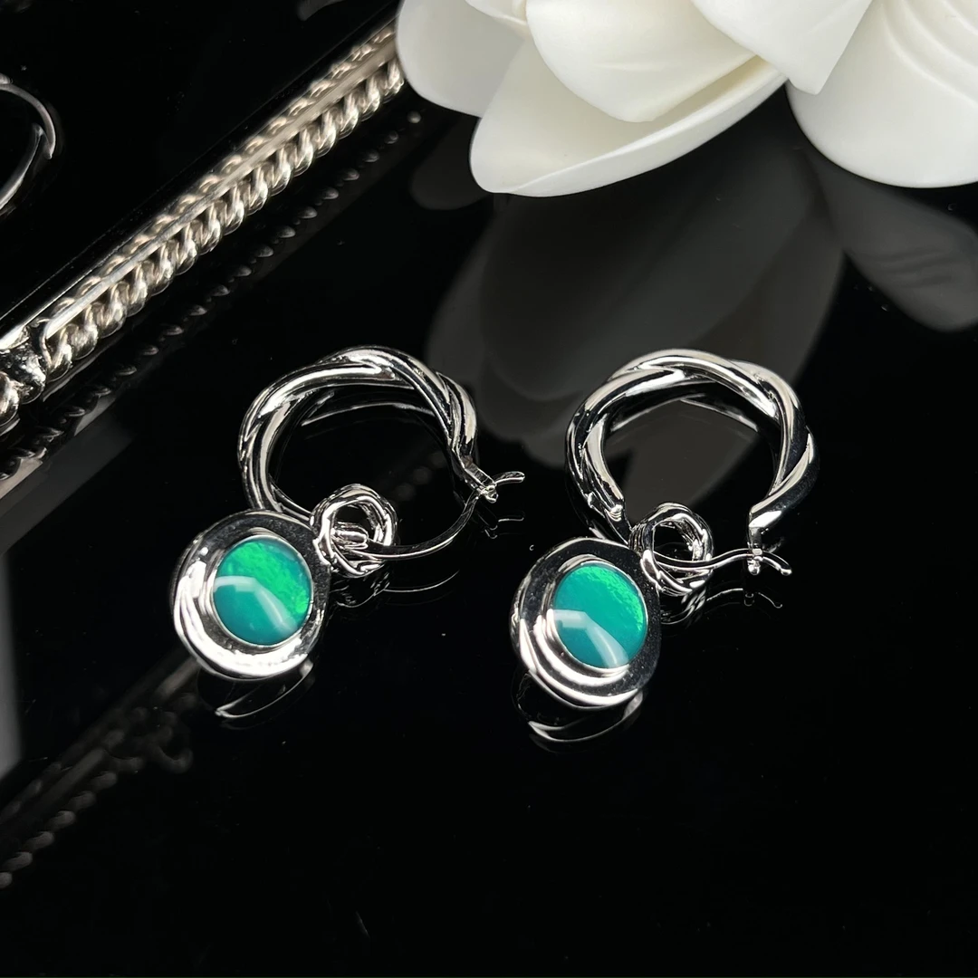 2145 绿色圆形气质耳环