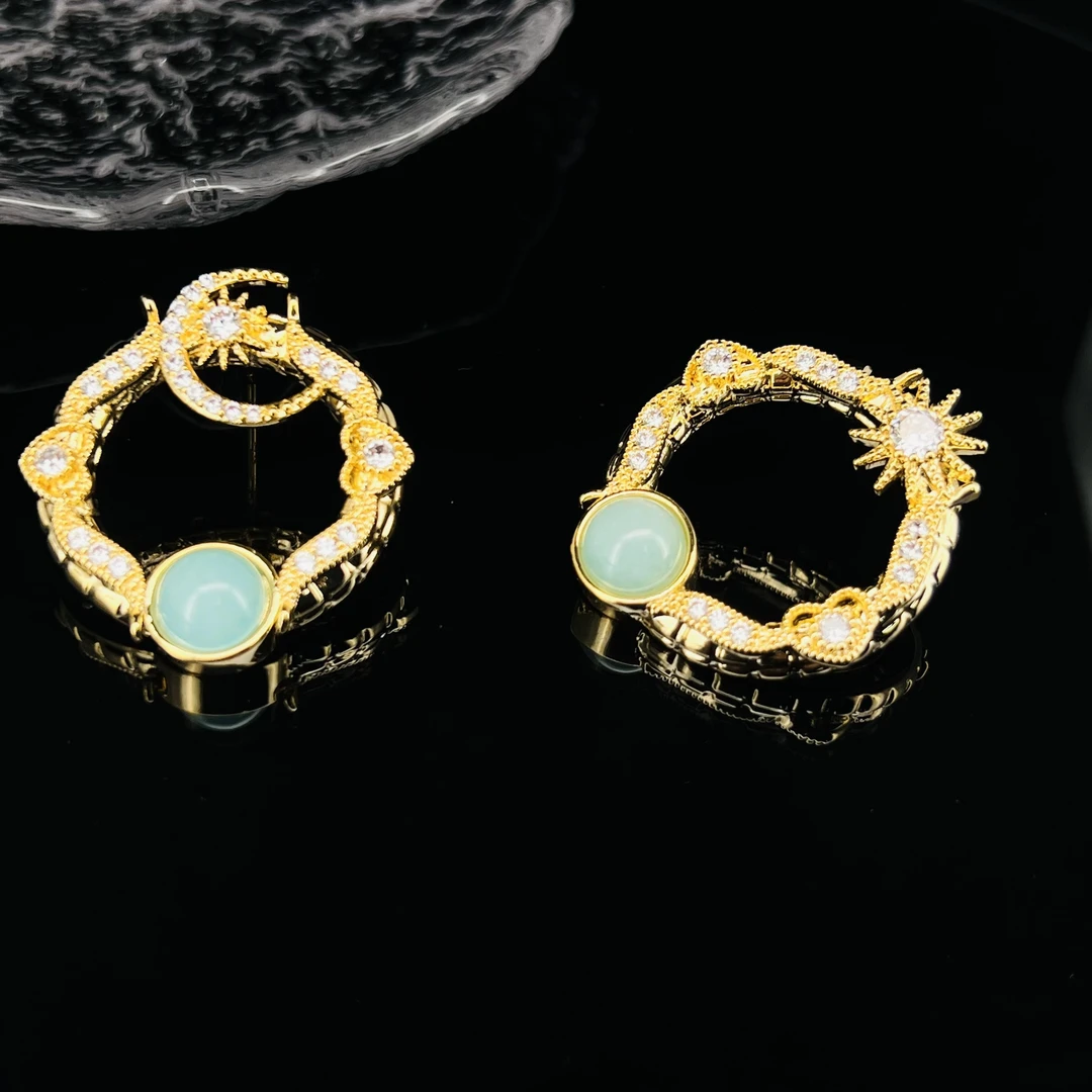 1175黄颜色月亮太阳圆环耳钉