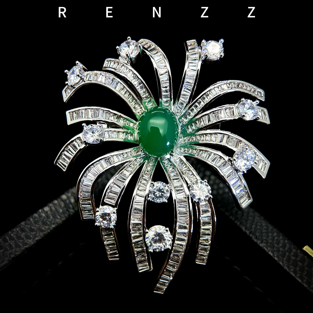 0038绿色烟花高定大衣胸针