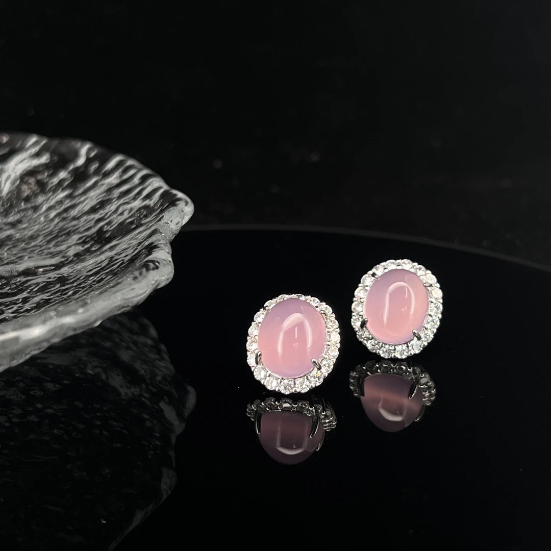 6411气质粉色圆面耳钉