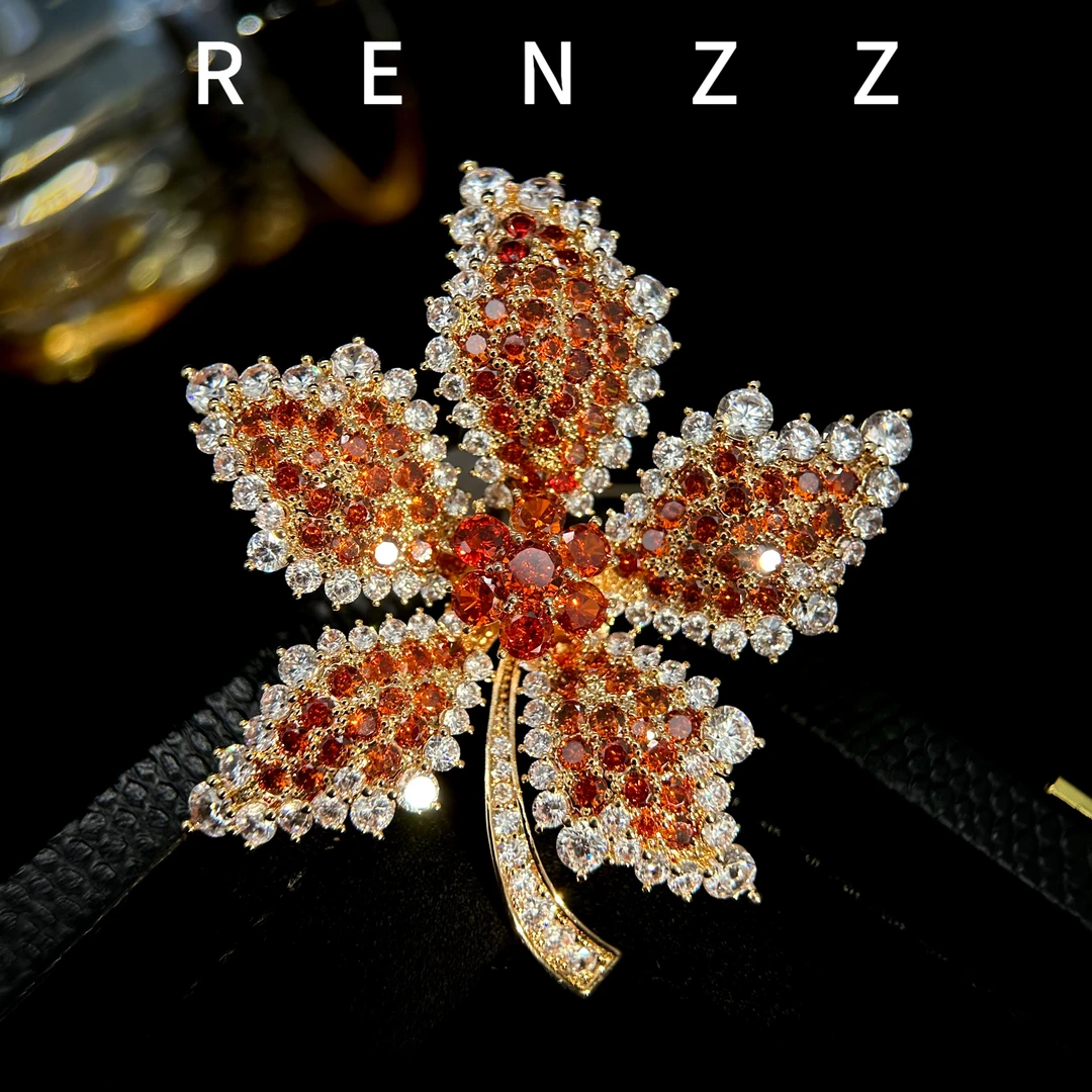 2150法★【火红枫叶】橙色枫叶胸针